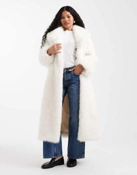 ASOS DESIGN Petite longline belted faux fur coat in cream