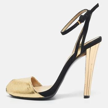 Gucci | Gucci Gold/Black Leather And Suede Delphine Ankle Strap Sandals Size 37.5