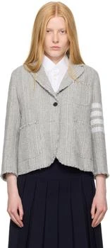Thom Browne | Gray Tweed Fray 4-Bar Cropped Sack Blazer