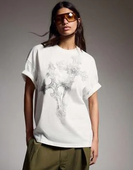 Bershka Bershka Short sleeve oversize print t-shirt in white