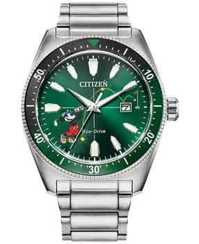 Eco-Drive Men's Disney Mickey Mouse Stainless Steel Bracelet Watch 43mm
