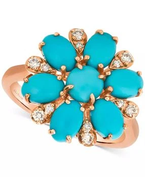 Le Vian | Robins Egg Blue Turquoise 
Nude Diamond (1/5 ct. t.w.) Flower Ring in 14k Rose Gold