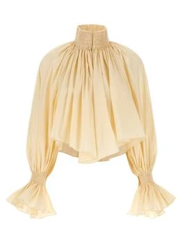 Khaite | Khaite Durer Smocked Puff-Sleeve Crop Top