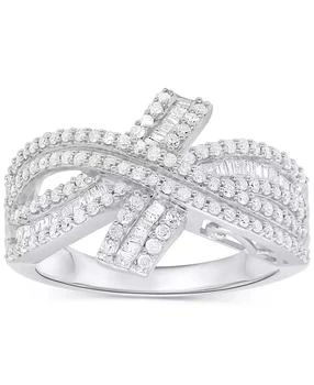 Macy's | Diamond Round & Baguette Crossover Ring (3/4 ct. t.w.) in Sterling Silver