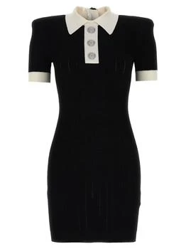 Balmain | Balmain Short-Sleeved Ribbed Knit Polo Mini Dress