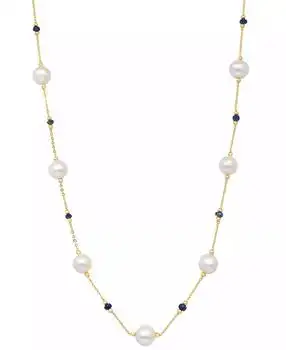 Effy | EFFY® Cultured Freshwater Pearl (8mm) & Sapphire (2-1/10 ct. t.w.) 18" Collar Necklace in 14k Gold