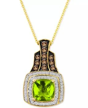 Le Vian | Green Apple Peridot (2-1/3 ct. t.w.) & Diamond (1/2 ct. t.w.) Cushion Halo 18" Pendant Necklace in 14k Gold