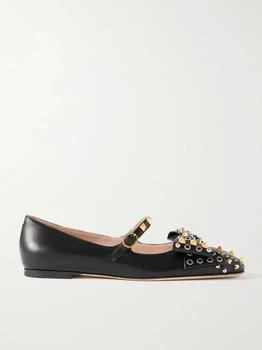 Valentino | Bowow Embellished Leather Mary Jane Ballet Flats  - IT35