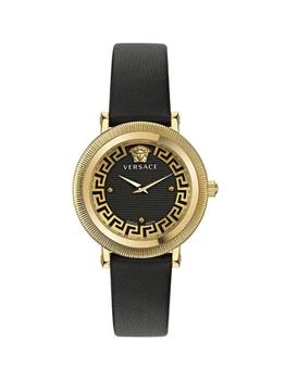 Versace | Flourish IP Yellow Goldtone
Leather Stap Watch/35MM