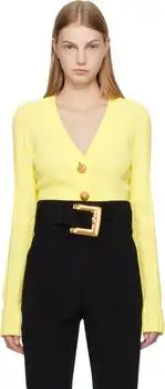 Balmain | Yellow Buttoned V-Neck Light Knit Cardigan
