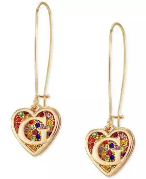 GUESS Gold-Tone Rainbow Pavé Logo Heart Linear Drop Earrings