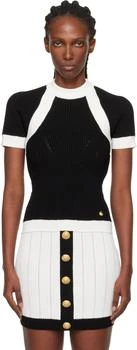 Balmain | Black 
White Short-Sleeved Knit Top