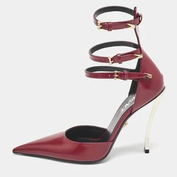Versace | Versace Burgundy Brushed Leather Pin-Point Ankle Strap Pumps Size 36