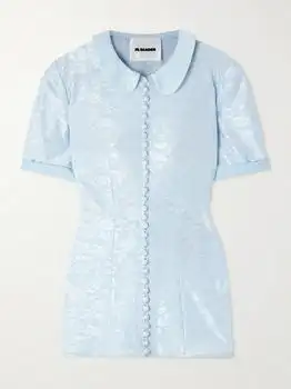 Jil Sander | Claudine Voile-trimmed Satin-jacquard Shirt - Light blue