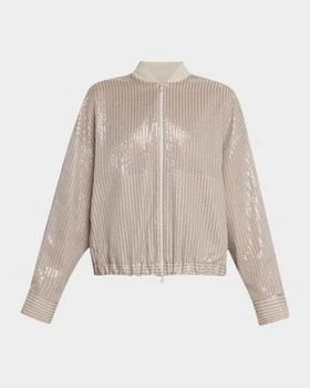 Brunello Cucinelli | Stripe Sequined Organza Bomber Jacket