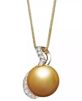 Macy's | 14k Gold Necklace, Cultured Golden South Sea Pearl (13mm) and Diamond (1/3 ct. t.w.) Pendant