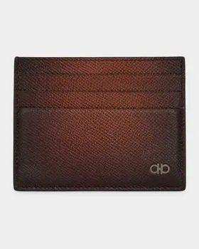 Salvatore Ferragamo Men's Micro Gancini Grain Leather Card Holder