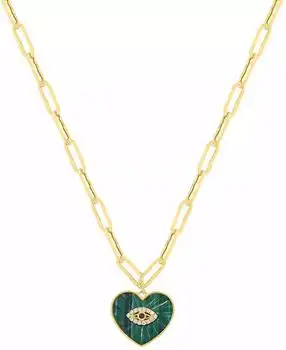Effy | Diamond (1/20 ct. t.w.), Sapphire & Malachite Pendant Necklace in 14k Yellow Gold