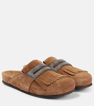 Brunello Cucinelli | Fringed suede slippers
