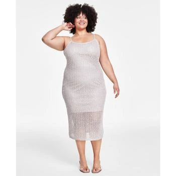 Bar III Trendy Plus Size Sleeveless Shine Midi Dress, Created for Macy's