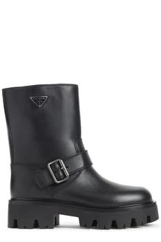 Prada | Prada Logo Plaque Buckled Biker Boots
