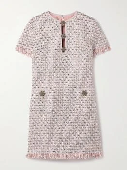 Valentino | Embellished Frayed Metallic Tweed Mini Dress - Pastel pink - IT40
