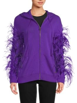 Valentino | Feather-Trimmed Cashmere Zip Hoodie