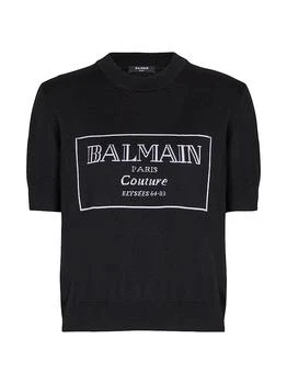 Balmain | Logo Merino Wool Short-Sleeve Bi-Color Knit Top