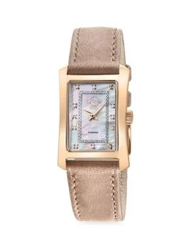 Gevril | Luino 29MM Rose Goldtone Stainless Steel, Diamond & Leather Strap Watch