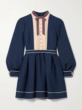 Valentino | Ricrac, Georgette And Velvet-trimmed Wool And Silk-blend Mini Dress - Navy - IT38