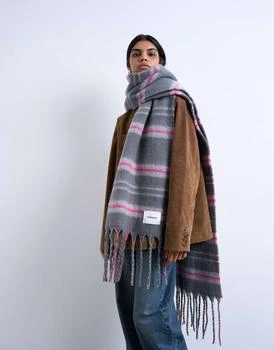 Topshop Sydney blanket scarf in grey 
pink check