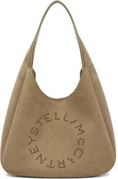 Stella McCartney | Khaki Faux-Suede Logo 
Piping Large Tote