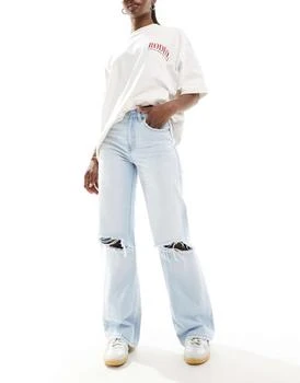 Stradivarius D92 straight ripped jeans in light blue wash