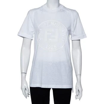 Fendi | Fendi White Sequin Embellished Logo Embroidered Cotton Fringed Detail T shirt XXS