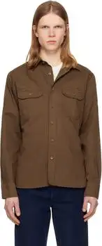 Tom Ford | Brown Cotton Linen Drill Military Shirt