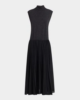 Brunello Cucinelli | Mixed-Media Pleated Gauze Midi T-Shirt Dress