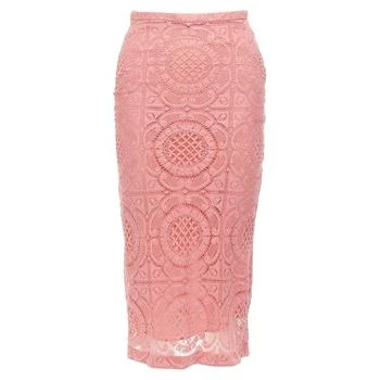 Burberry | BURBERRY Runway pink cotton blend floral lace high waisted pencil skirt IT36 XXS