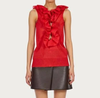 Salvatore Ferragamo | Frill Detail Virgin Wool Ruffle Top In Red