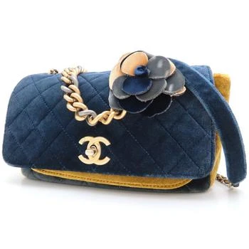Chanel | Camellia yellow Navy Leather Shoulder Bag (Pre-Owned)