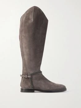 Brunello Cucinelli | Buckled Bead-embellished Suede Knee Boots  - IT36