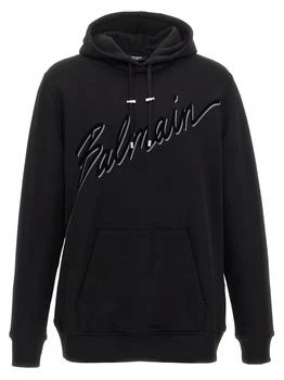 Balmain | Balmain Flocked-Logo Drawstring Hoodie