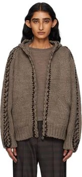 OPEN YY Brown Stitch Zip Up Knit Hoodie