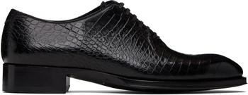 Tom Ford | Black Shiny Printed Croc Elkan Oxfords