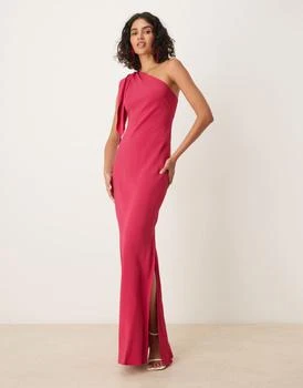 Mango tie detail one shoulder maxi dress in bright pink