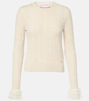 Valentino | Cable-knit ruffled cashmere sweater