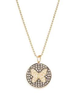 14K Yellow Gold, Black Rhodium & 0.44 TCW Diamond Butterfly Medallion Pendant Necklace