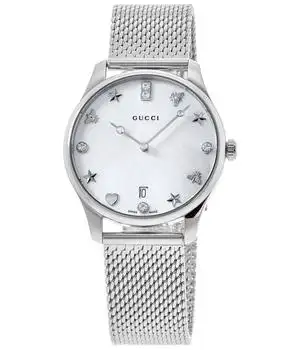 Gucci | Gucci G-Timeless Mother of Pearl Diamond Dial Steel Women's Watch YA1264094